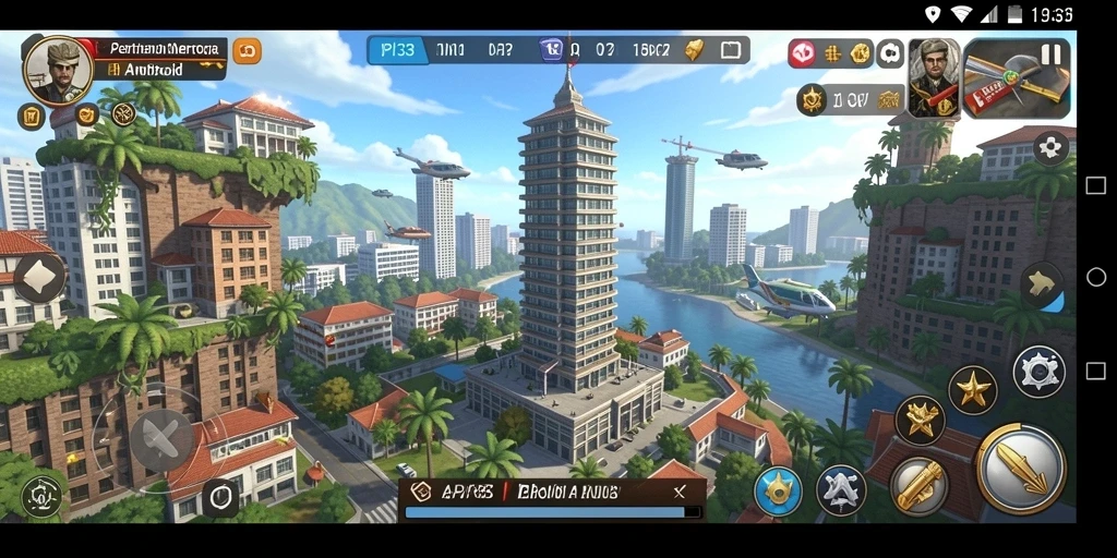 Tampilan gameplay seru dalam API33 dengan menara yang strategis.