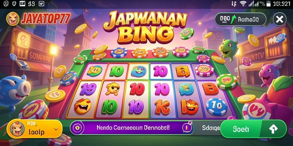 Tampilan gameplay seru di JAYATOP77 dengan suasana Bingo yang menyenangkan.
