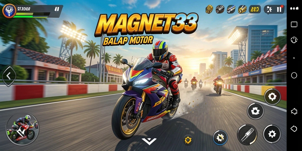 Gameplay seru MAGNET33 dengan motor balap yang menantang.